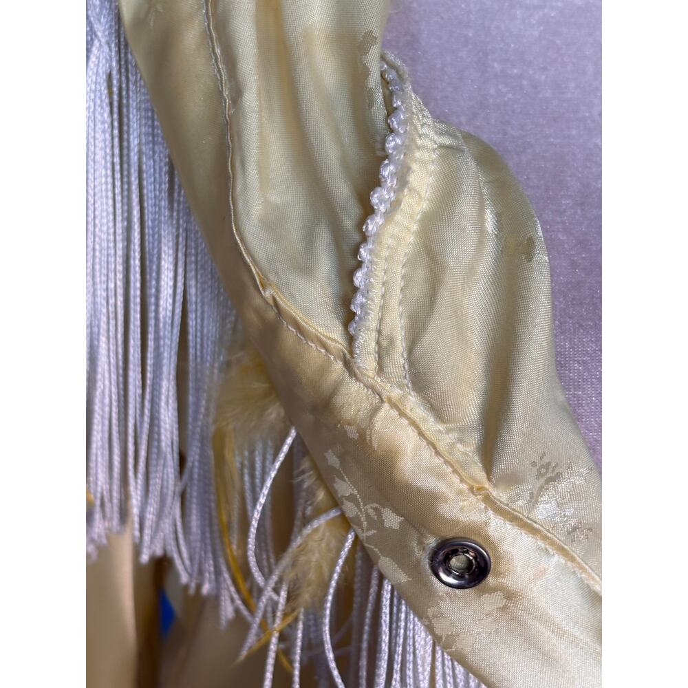 Vintage Butter Yellow Satin Fringe Floral Western Shirt Feather Rodeo Festival - Picture 9 of 11